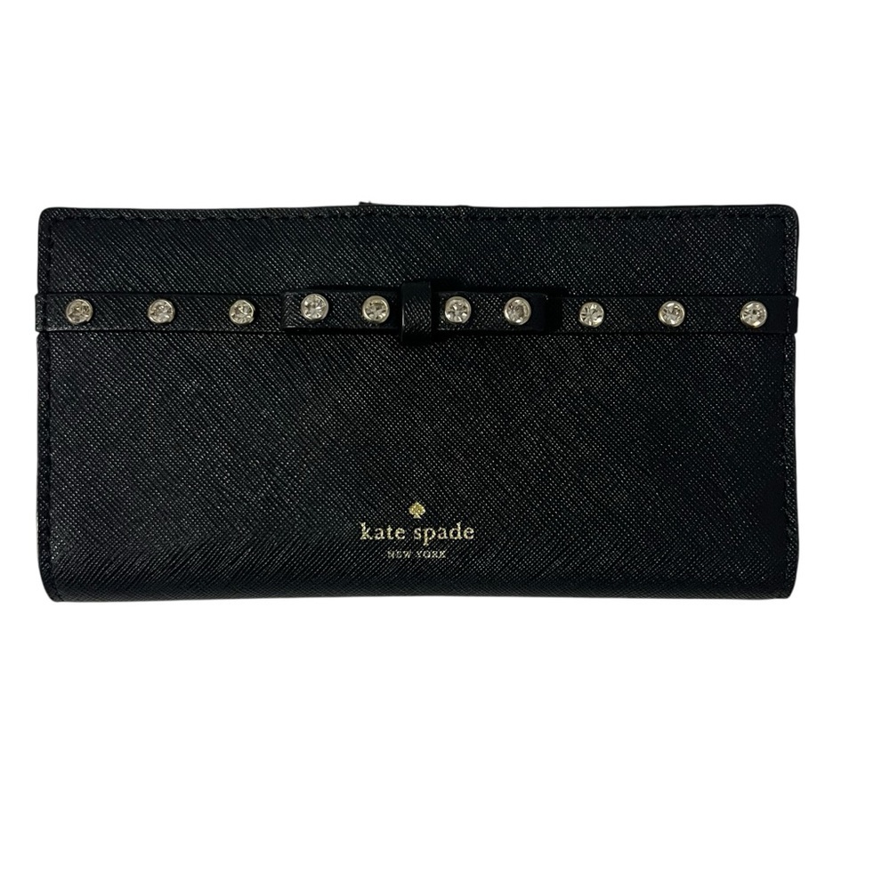 Kate Spade Laurel Way Stacy Wallet Black Jeweled Zip Around Leather